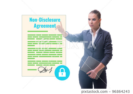 Businesswoman in non disclosure agreement concept 96864243