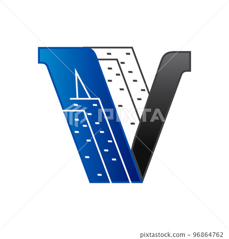 architectur style V logo concept with blue element icon and template architectur style V logo concept with blue element icon and template 96864762