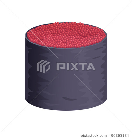 Guncan sushi dish with flying fish roe. Asian cuisine, Japanese food realistic cartoon illustration. Guncan sushi dish with flying fish roe. Asian cuisine, Japanese food realistic cartoon illustration. 96865184