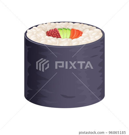 Maki roll Salmon, cucumber, tabiko sushi.Asian cuisine, Japanese food realistic cartoon illustration. 96865185