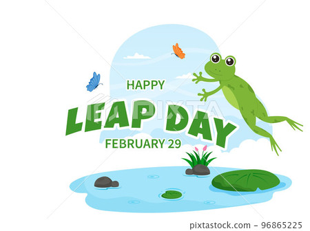 Happy Leap Day on 29 February with Cute Frog in Flat Style Cartoon Hand Drawn Background Templates Illustration 96865225