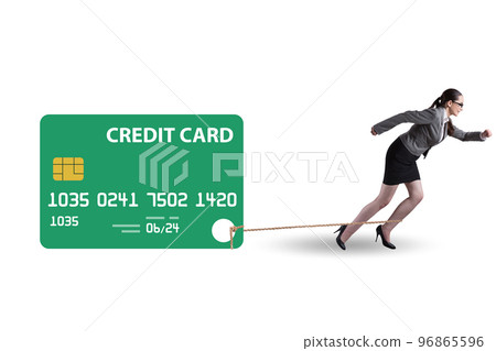 Businesswoman in the credit card debt concept Businesswoman in the credit card debt concept 96865596