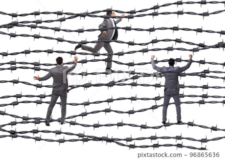 Businessman in barbed wire concept Businessman in barbed wire concept 96865636