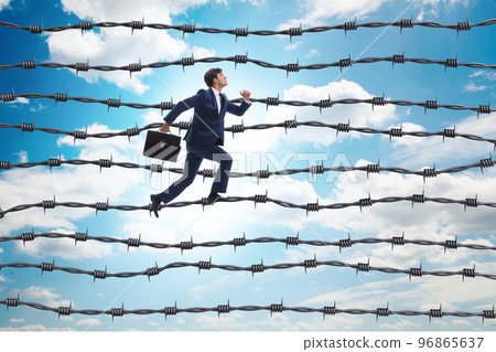 Businessman in barbed wire concept 96865637