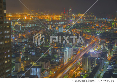 Night view of Osaka Bay area 96865945