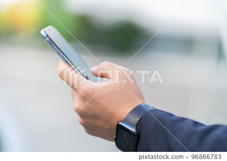 Male, business, smartphone, businessman, Japanese, suit, formal, CEO, young president, office 96866783