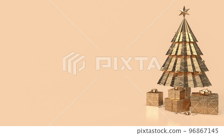 The gold Christmas tree and gift box for... - Stock Illustration ...