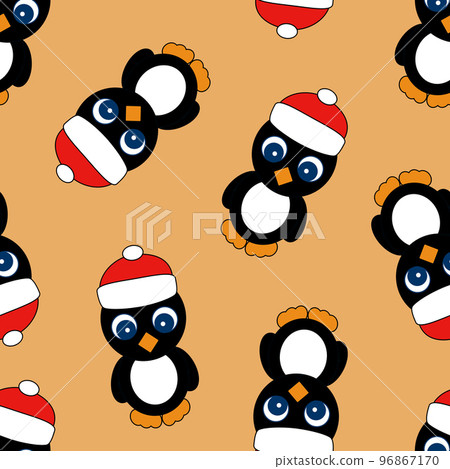 Seamless Pattern with Penguin on Orange Background. Seamless Pattern with Penguin on Orange Background. 96867170