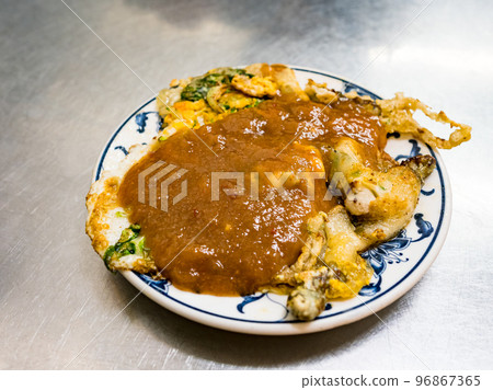 The Taiwan distinctive traditional snack of Oyster Omelet, Taiwan Delicacies, Taiwan Street Food. The Taiwan distinctive traditional snack of Oyster Omelet, Taiwan Delicacies, Taiwan Street Food. 96867365