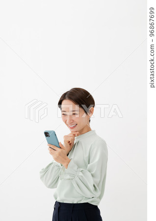 Smartphone woman white background Smartphone woman white background 96867699