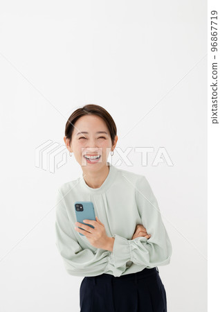 Smartphone woman white background Smartphone woman white background 96867719