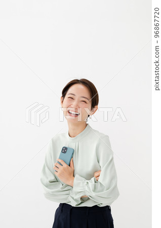 Smartphone woman white background 96867720