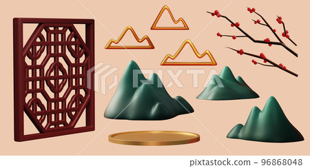 3D oriental decoration element set 96868048