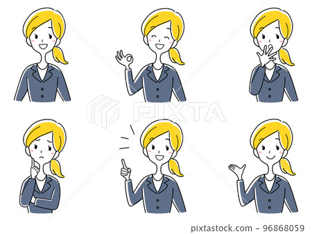 手勢西裝女人插畫集 96868059