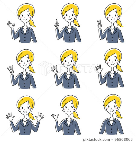 一組做數字手勢的西裝女性 96868063