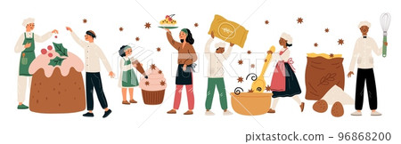 Confectioner characters. Sweets and desserts makers. People in hats and uniforms. Cookers with ingredients. Persons cooking cakes and muffins. Dough confectioneries. Garish vector set Confectioner characters. Sweets and desserts makers. People in hats and uniforms. Cookers with ingredients. Persons cooking cakes and muffins. Dough confectioneries. Garish vector set 96868200