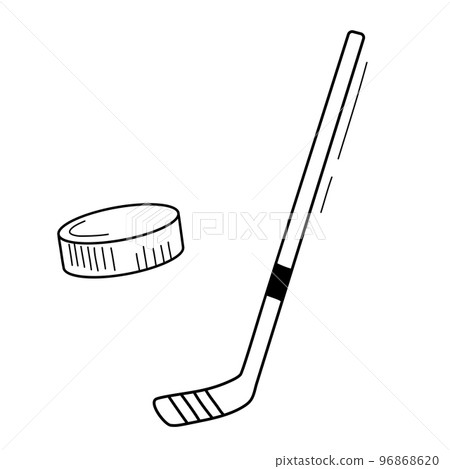 Hockey stick and puck set doodle vector illustration isolated on white background 96868620