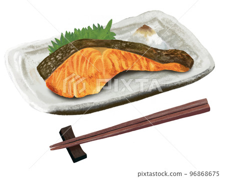 Grilled salmon (with chopsticks) 96868675