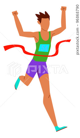 Athlete at finish line. Winning runner with red ribbon 96868790