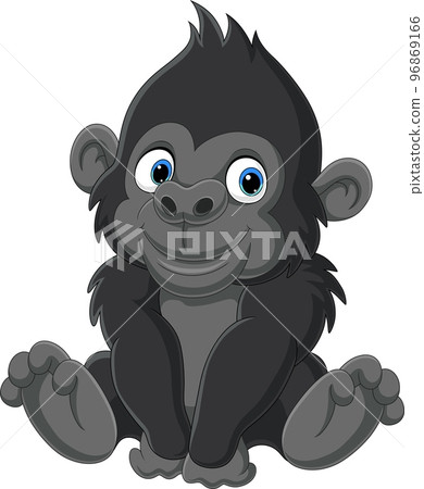 Cartoon cute baby gorilla sitting 96869166
