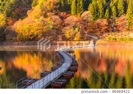 《東京》秋天的奧多摩湖・紅葉鼓罐橋 96869422