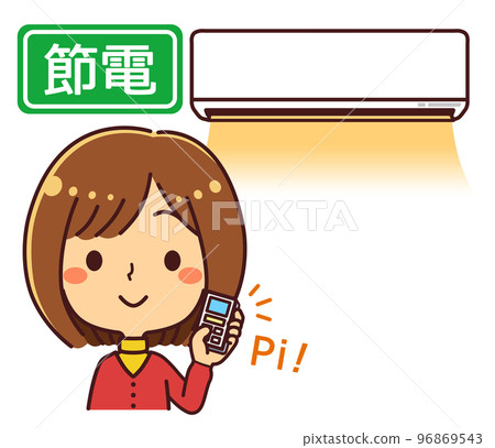 A woman who adjusts the temperature of the air conditioner, power saving, illustration material A woman who adjusts the temperature of the air conditioner, power saving, illustration material 96869543