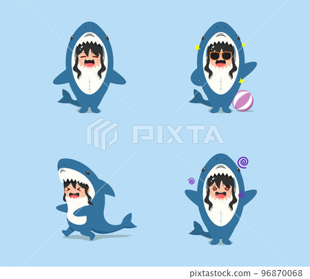 little girl wearing a shark costume character running, puzzled, and happy isolated on a beach background. little girl wearing a shark costume character set emoticon illustration little girl wearing a shark costume character running, puzzled, and happy isolated on a beach background. little girl wearing a shark costume character set emoticon illustration 96870068