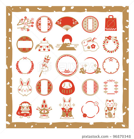 New Year's illustration and Japanese style design frame set New Year's illustration and Japanese style design frame set 96870348