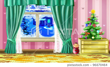 Beautiful Small Christmas Tree in a Living Room Beautiful Small Christmas Tree in a Living Room 96870464