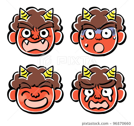 Red demon facial expression 4 pattern set (intimidation, fear, smile, crying face) Red demon facial expression 4 pattern set (intimidation, fear, smile, crying face) 96870660