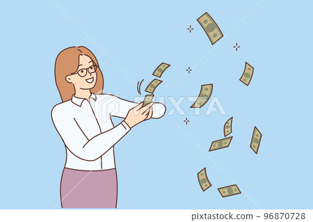 Successful businesswoman throw money in air  96870728