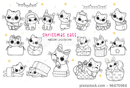 cute funny Christmas kitten cat outline transparent collection on white background, cartoon animal doodle hand drawing vector cute funny Christmas kitten cat outline transparent collection on white background, cartoon animal doodle hand drawing vector 96870968