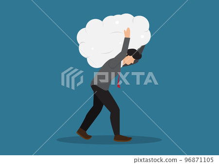 Over thinking, obsessive in work or too many problems that cannot make decision concept, tried depressed businessman carry heavy thinking bubble burden. Over thinking, obsessive in work or too many problems that cannot make decision concept, tried depressed businessman carry heavy thinking bubble burden. 96871105