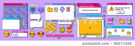 Retro computer screen interface with windows 96871880