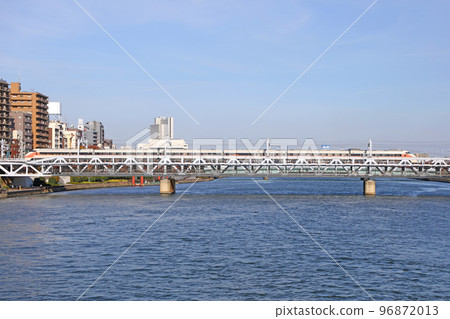 Train crossing the Sumidagawa Bridge Train crossing the Sumidagawa Bridge 96872013