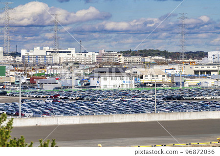 Winter view of Sendai Port seen from 3M Sendai Port Park Vehicles shipped Sendai City, Miyagi Prefecture Winter view of Sendai Port seen from 3M Sendai Port Park Vehicles shipped Sendai City, Miyagi Prefecture 96872036