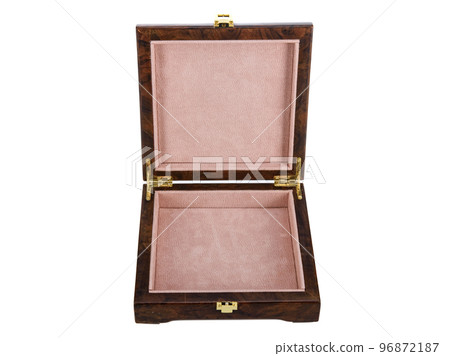 Empty Open wooden jewelry box with velvet lining and vintage accessories and Clipping Pathon white background. used for storing small things, Luxury packaging for anything. Empty Open wooden jewelry box with velvet lining and vintage accessories and Clipping Pathon white background. used for storing small things, Luxury packaging for anything. 96872187