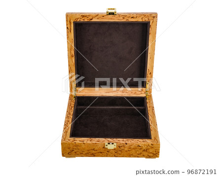 Empty Open wooden jewelry box with velvet lining and vintage accessories and Clipping Pathon white background. used for storing small things, Luxury packaging for anything. Empty Open wooden jewelry box with velvet lining and vintage accessories and Clipping Pathon white background. used for storing small things, Luxury packaging for anything. 96872191