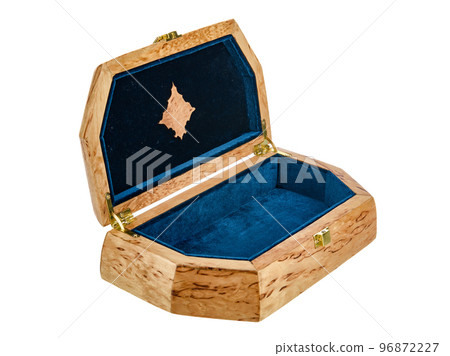 Empty Open wooden jewelry box with velvet lining and vintage accessories and Clipping Pathon white background. used for storing small things, Luxury packaging for anything. Empty Open wooden jewelry box with velvet lining and vintage accessories and Clipping Pathon white background. used for storing small things, Luxury packaging for anything. 96872227