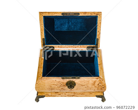 Empty Open wooden jewelry box with velvet lining and vintage accessories and Clipping Pathon white background. used for storing small things, Luxury packaging for anything. Empty Open wooden jewelry box with velvet lining and vintage accessories and Clipping Pathon white background. used for storing small things, Luxury packaging for anything. 96872229