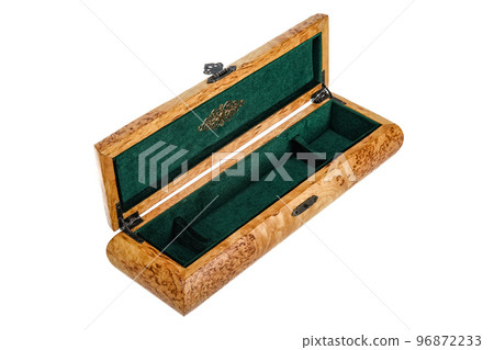 Empty Open wooden jewelry box with velvet lining and vintage accessories and Clipping Pathon white background. used for storing small things, Luxury packaging for anything. 96872233