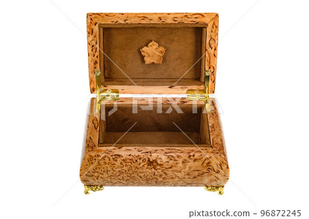 Empty Open wooden jewelry box with velvet lining and vintage accessories and Clipping Pathon white background. used for storing small things, Luxury packaging for anything. Empty Open wooden jewelry box with velvet lining and vintage accessories and Clipping Pathon white background. used for storing small things, Luxury packaging for anything. 96872245