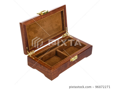 Empty Open wooden jewelry box with velvet lining and vintage accessories and Clipping Pathon white background. used for storing small things, Luxury packaging for anything. Empty Open wooden jewelry box with velvet lining and vintage accessories and Clipping Pathon white background. used for storing small things, Luxury packaging for anything. 96872271