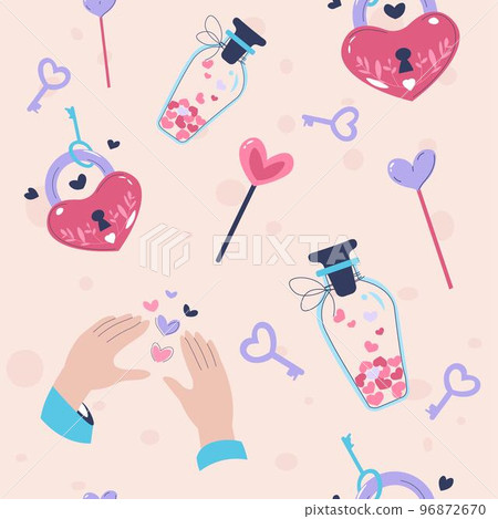 Saint Valentines day, heart locks and keys pattern 96872670