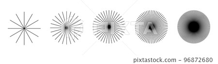Radial circle lines. Circular radiating lines geometric element. Sun star rays symbol. Abstract geometric shapes. Design element. Vector illustration isolated on white background 96872680