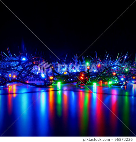 Abstract christmas background, xmas texture from color lights for Christmas tree. 96873226