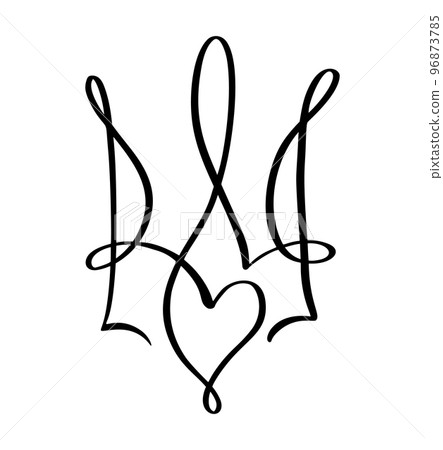 National ukrainian symbol Trident icon with heart love. Vector Hand drawn calligraphy Coat of Arms of Ukraine State emblem black color illustration flat style image National ukrainian symbol Trident icon with heart love. Vector Hand drawn calligraphy Coat of Arms of Ukraine State emblem black color illustration flat style image 96873785