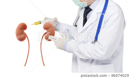 doctor wearing mask to inject  drug patient kidney 96874029