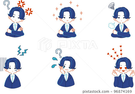 Illustration set of various facial expressions of people wearing suits 96874169