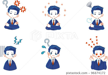 Illustration set of various facial expressions of people wearing suits 96874172